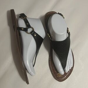 Sam Edelman Greta Black Leather Thong Sandals | Size 10M | Boho Gold Hardware